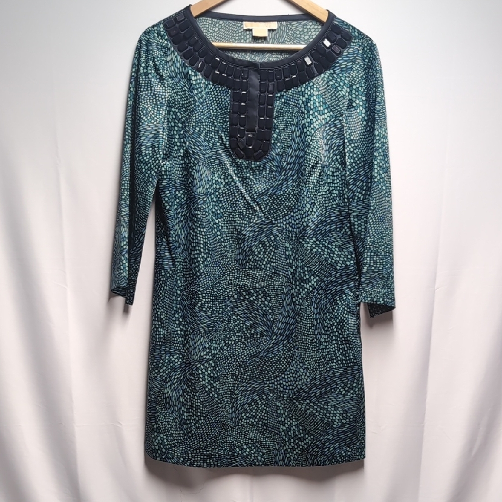 Michael Kors Beaded Teal and Navy Mini Dress